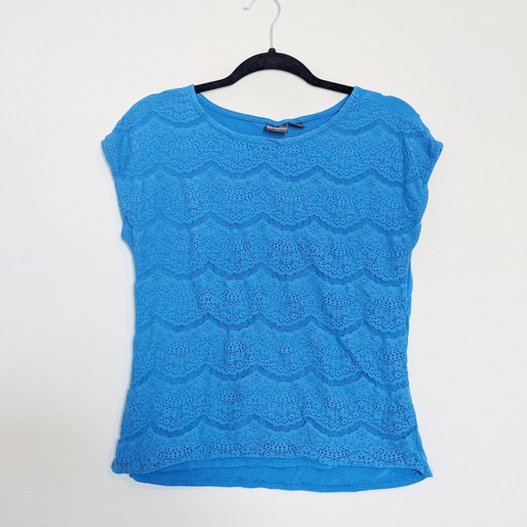 Covington Tops - $$$ Covington basic tee with knitted layer blue M